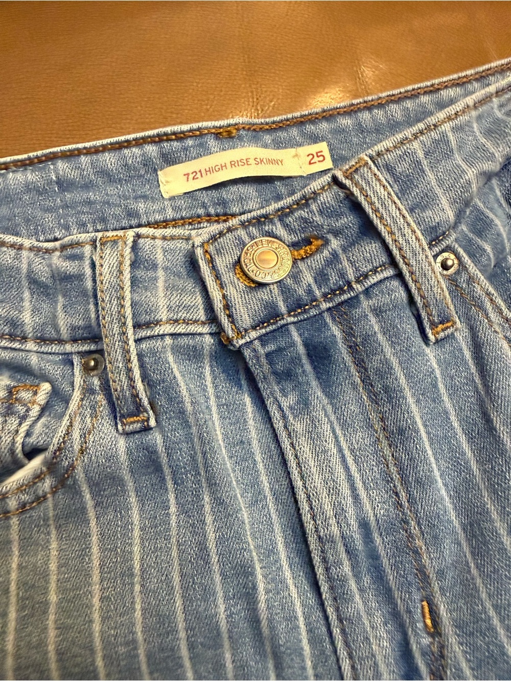 Levi's High Rise Skinny Jeans - Light Blue with White Pinstripes